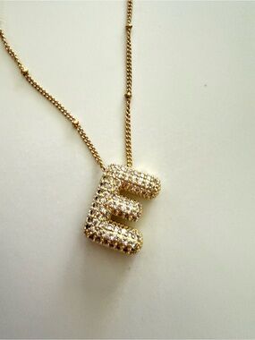 Initial It Rhinestone Initial E Gold Necklace 16”-18”